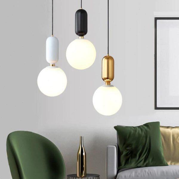 北欧感叹号吊灯卧室餐厅吧台灯具后现代简约创意个性玻璃圆球吊灯