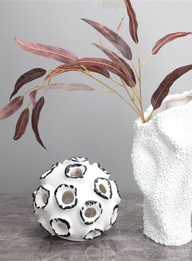 简约白色圆点多孔花p器树脂摆件样板房家居客厅创意花瓶装饰品