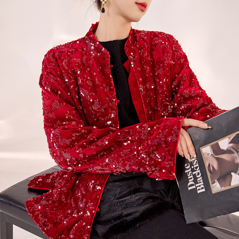 弥蝶新中式国风重工亮片设计外套