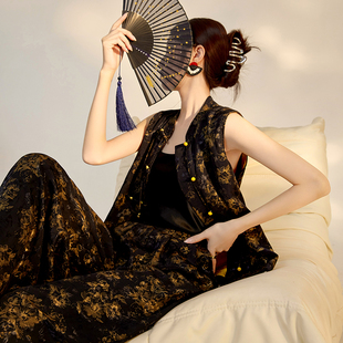 套装 时尚 M6002 国风盘扣轻奢设计高端气质人丝马甲长裤 弥蝶新中式