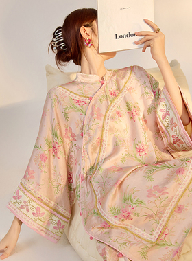 弥蝶夏季国风轻奢设计提花衬衫新款宽松气质高级感人丝上衣 M6064