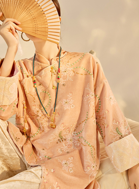 新中式国风重工亮片钉珠刺绣高级精致感贵气复古立领外套女 M3003