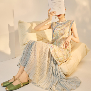 轻奢设计感长裙 新中式 高级刺绣拼接连衣裙女装 夏季 N5076 轻国风版