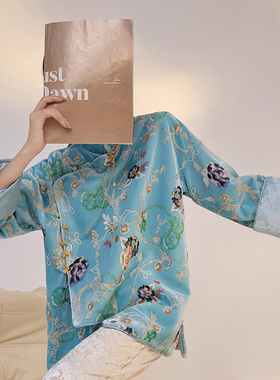 新中式斜襟盘扣国风版重工刺绣端庄大气优雅气质长袖上衣女 M3003