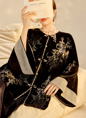 新中式圆领盘扣亮片刺绣钉珠外套百搭吊带蕾丝鱼尾半裙套装 N9087