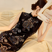 女 新中式 重工高端珠绣亮片连衣裙国风优雅轻奢流苏披肩套装 N8056