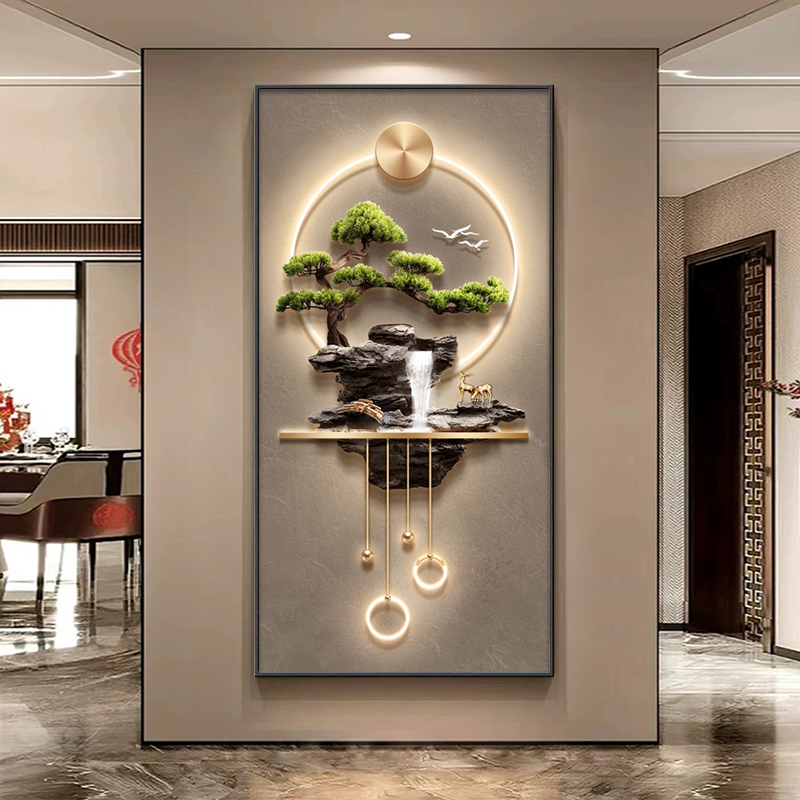 简约新中式玄关装饰画带灯高级感