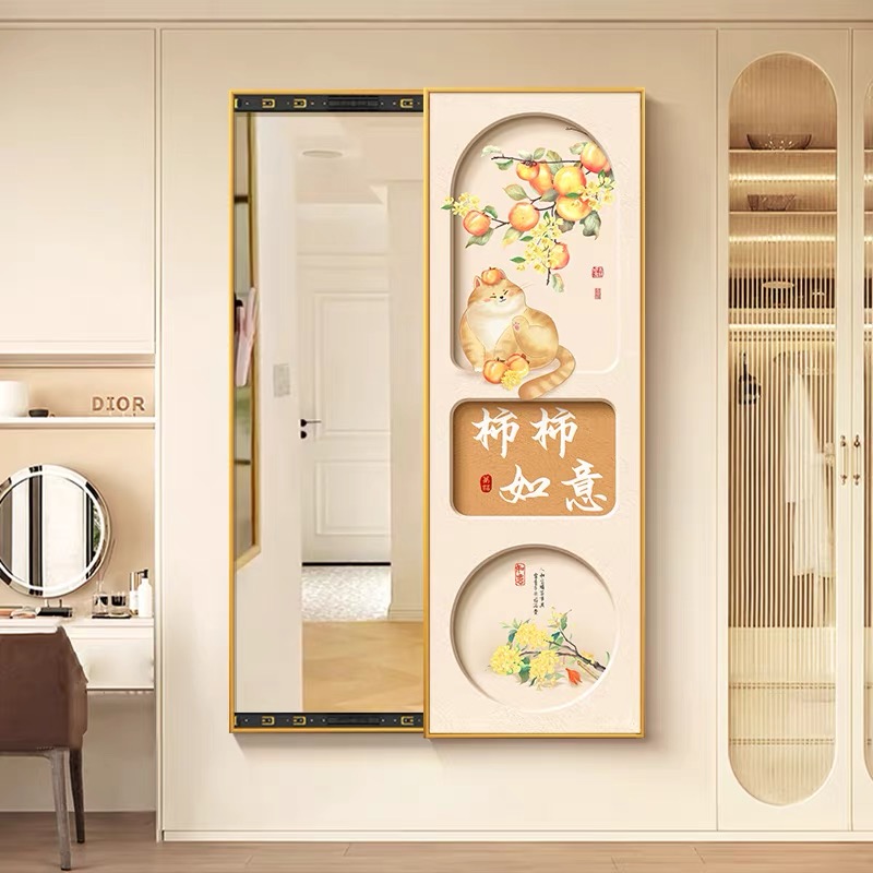 入户玄关穿衣镜装饰画推拉隐形全身镜子画客厅试衣镜挂画暗装壁画