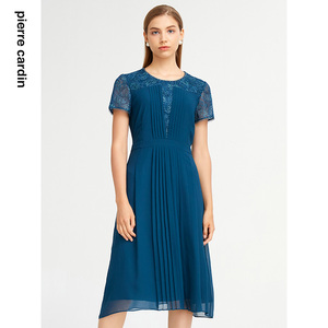 【皮尔卡丹女装】2024年夏季新款蕾丝拼接淑女连衣裙【官方正品】