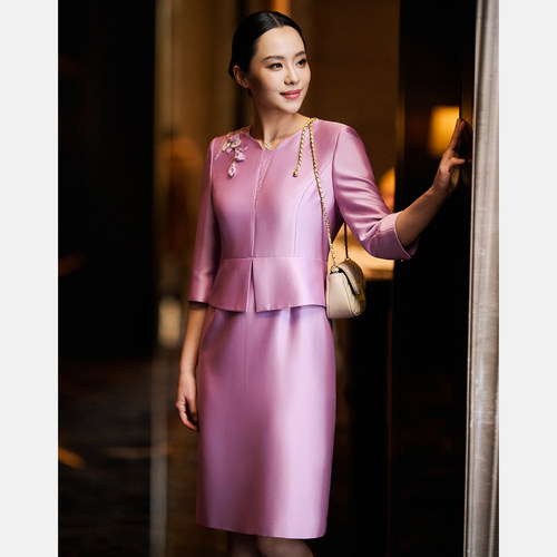 皮尔卡丹女装26年春季新款粉红色时尚气质连衣裙P51008E5036F0