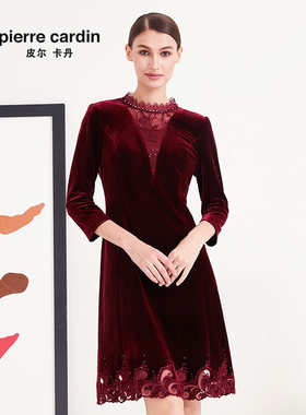 皮尔卡丹女装长袖连衣裙A字裙
