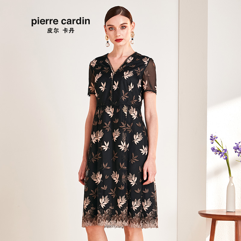 女装夏季黑色短袖V领连衣裙