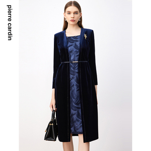 【皮尔卡丹女装】通勤复古典雅丝绒连衣裙【专柜正品】