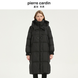 皮尔卡丹女冬季新款黑色中长款白鸭绒时尚保暖羽绒服CD54YL034B0
