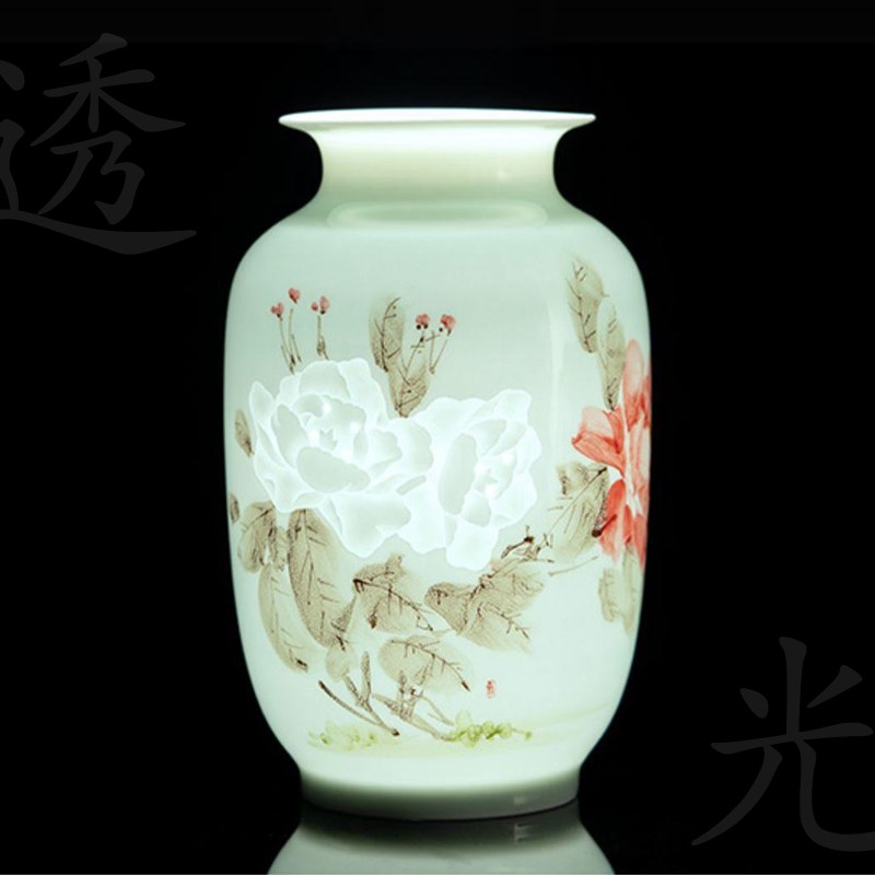 景德镇陶瓷花瓶手绘粉彩瓷瓶客厅电视柜插花小号中式瓷器装饰摆件