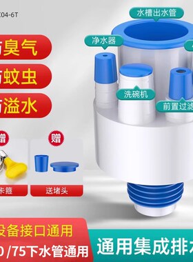多功能厨房下水管三头通集成分水器下水口二合一水槽排水管道接头