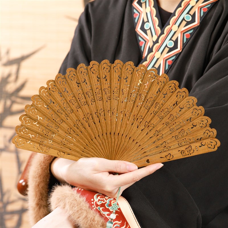 【檀香引蝶】古风折扇天然檀木扇新中式汉服女国风苏州扇子檀香扇