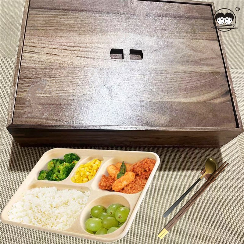 黑胡桃木盒配餐盘商务便当盒日韩料理分餐盒饭盒中式高档分格餐盘