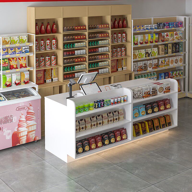 转角收银台超市便利店前台展示柜置物小货架吧台奶茶店接待台拐角