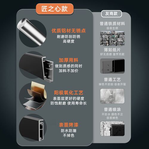 铝合金踢脚线包安装极窄卡扣6cm黑色地脚线不锈钢金属弧形贴脚线
