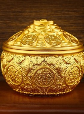 大小号金a蟾铜聚宝盆摆件带盖子子客厅店铺装饰开业乔迁礼品