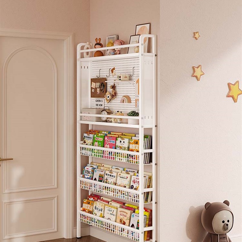 洞洞板置物架门后超薄铁艺u书架儿童绘本架落地收纳架靠墙缝隙窄