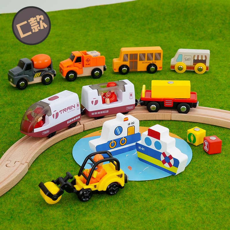 儿童小火车头车模玩具木制质滑行车惯性磁K性盒装小车兼容木质轨