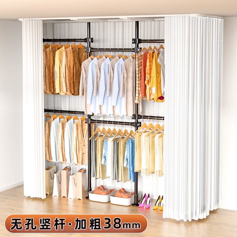 顶天立地a简易衣橱金属钢架组装拉帘布衣柜DIY开放式置衣架衣帽间