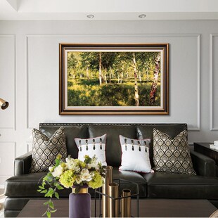 手绘俄罗斯风景油画 客厅装饰画 壁炉E挂画名画列维坦-白桦丛N118