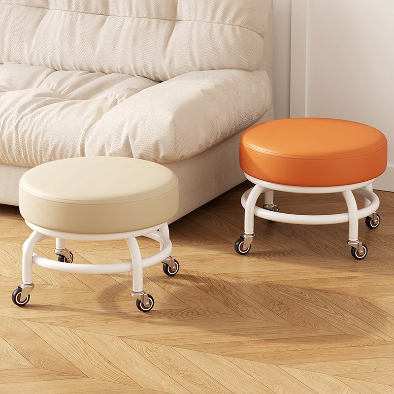 万向轮小凳子家用矮凳静音滑轮加厚软坐垫移动圆凳客Y厅小板凳带