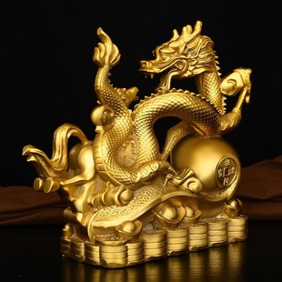 饰品中式 铜龙马精神摆f设生肖龙金钱龙家居装 龙摆件铜马工艺礼品