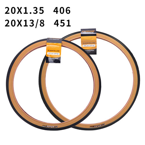 折叠自行车黄边外胎349/40s6/451专用外胎20*1.35地滚阻光头开口
