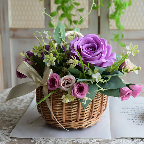 藤编花篮挂墙悬挂壁挂花盆花篮y墙上花藤套装客厅装饰摆件家居酒