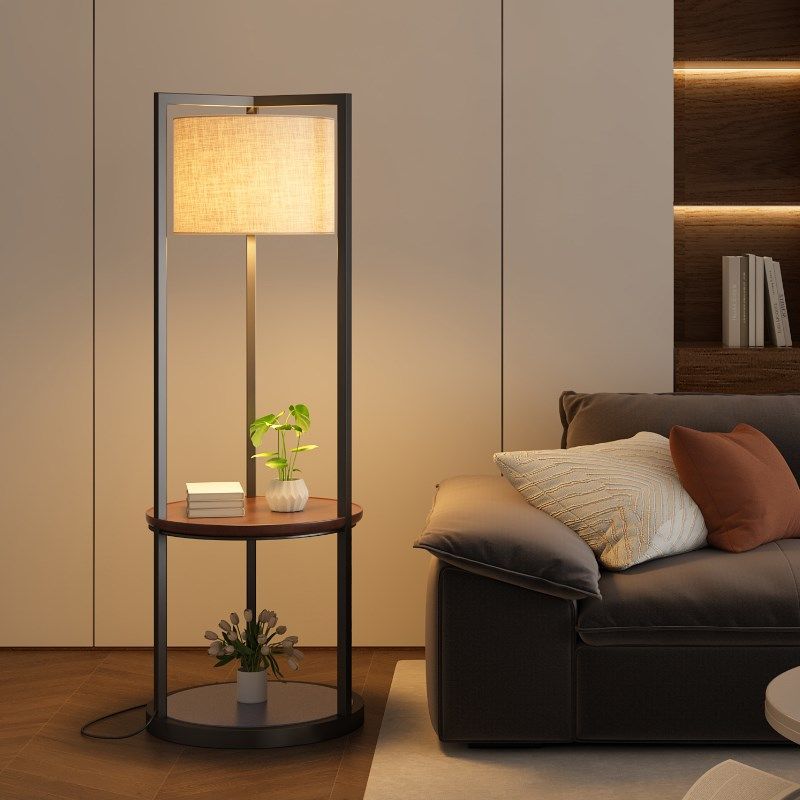 置物架落地灯一体客厅沙发旁边卧室床头柜台灯法S式中古风氛围摆
