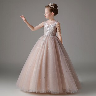 儿童晚礼服长款女童花童生日公主裙钢琴古筝演出服小X主持人服装