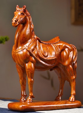 花梨木马摆件实木雕n刻生肖马到成功招财马办公桌客厅玄关乔迁礼