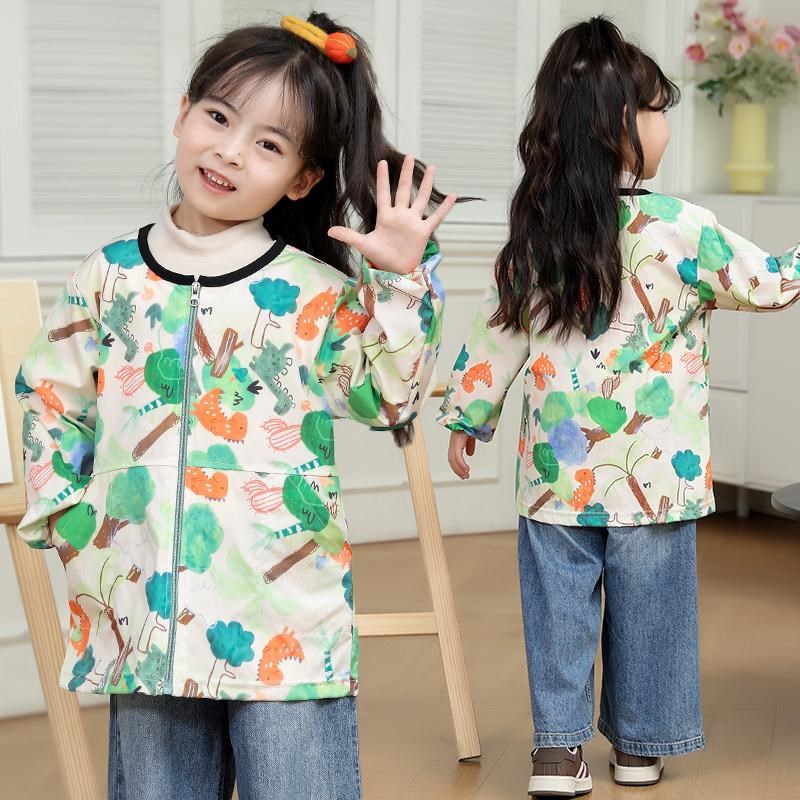 2024新款f儿童防水罩衣秋冬季男女童吃饭防脏罩衫宝宝画画围裙护