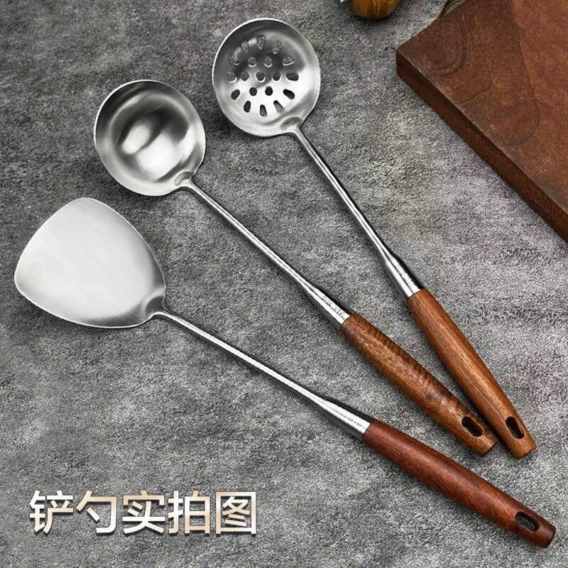 316不锈钢小锅铲迷你煎铲w厨房家用宿舍户外短炒菜铁铲子汤勺木柄