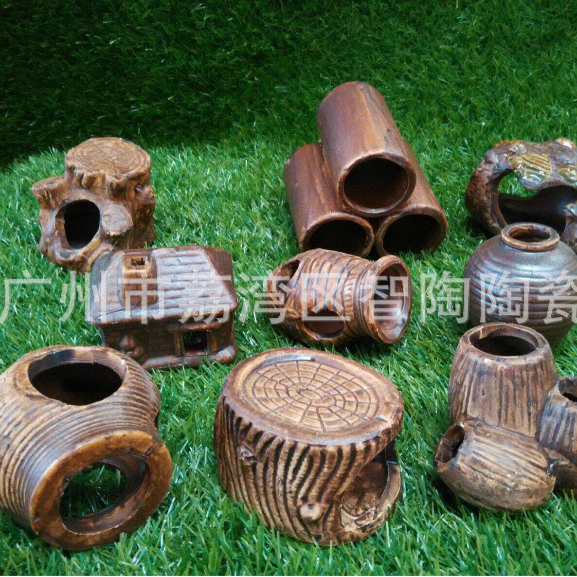 陶艺子水族箱造景观赏鱼缸装饰乌龟鱼儿躲避休息场所养水草花盆