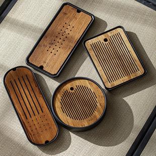 沥水茶台 黑陶简约重竹干泡茶盘家用竹制面板茶托盘功夫茶具储水式