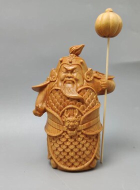 崖柏木雕哼门哈将手把件实人物摆VDW件家居客厅创意工二艺品木将