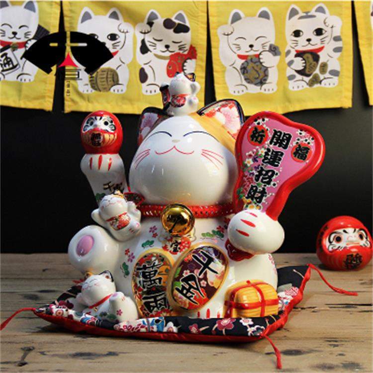 乐喵福缘陶瓷猫存钱罐 祝愿猫 家居店面摆件装饰大号招财猫