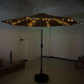 户外阳带串遮JAL伞庭院花带园休灯闲创意室外阳台防晒遥控中柱伞