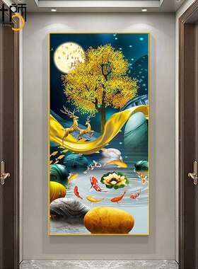 画大幅轻奢客厅过装饰画禄鹿高升XVY玄幻画道壁门墙入画走廊玄关