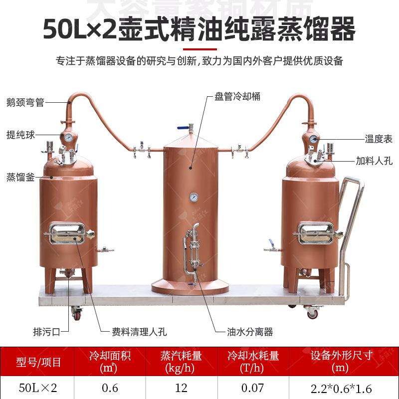 50L*2紫馏铜精露油纯露提设50*2精油备蒸机器花蒸馏取器帝伯仕
