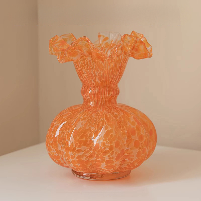 芬顿中古风复古琉璃花瓶半然轻奢高级感橙色法式客厅玄关软装摆件