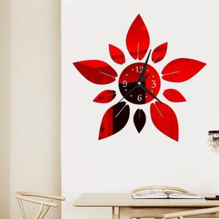 大小五瓣花钟镜面墙贴钟挂钟 3d立体PS背胶板厂家直销 带背胶自粘