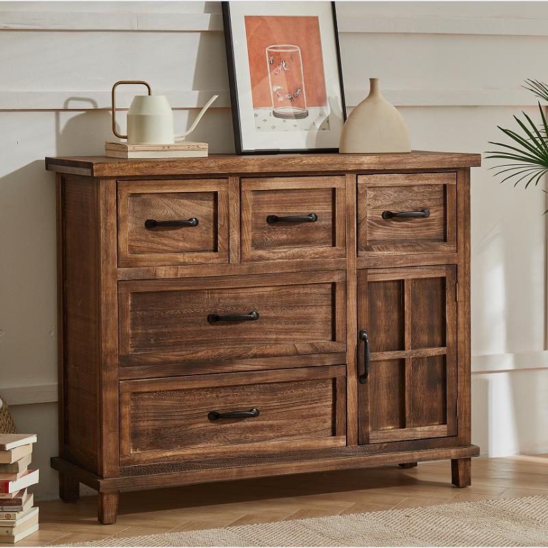 K8美式实木客厅柜储物柜复古斗柜餐边柜简约床头柜免安装玄关收纳