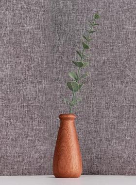 木质手作花器插花瓶实木花插桌面装饰复古手工简约干花瓶摆件