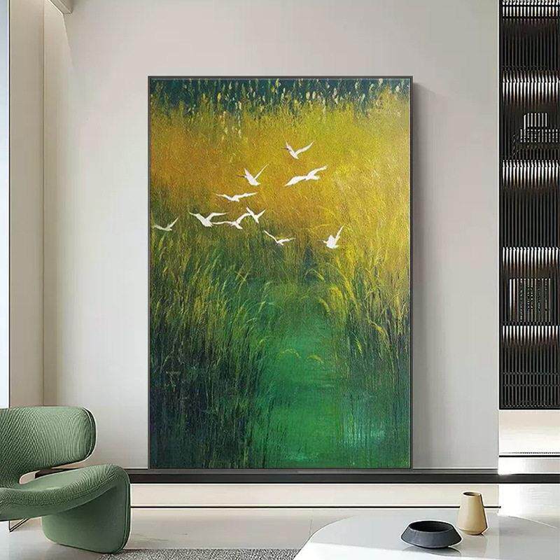 背有靠山现简约挂画定制绿色风景画餐厅端壁画酒店入户玄关画